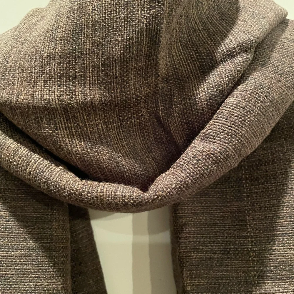 Scarf: Linen Cotton Soft Blend Brown/White Trim & Fringe (54” x 23 w)